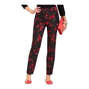 Talbots Heritage Black Red Rose Floral Print Silk Blend Ankle Pants 6